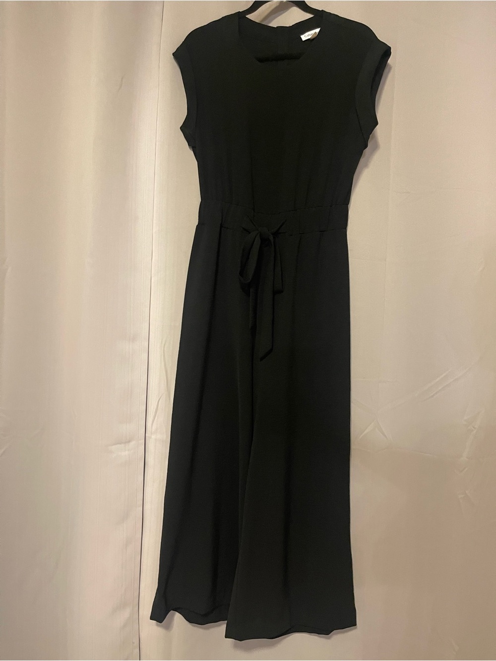 Calvin Klein Black Cap-Sleeve Tie-Waist Jumpsuit